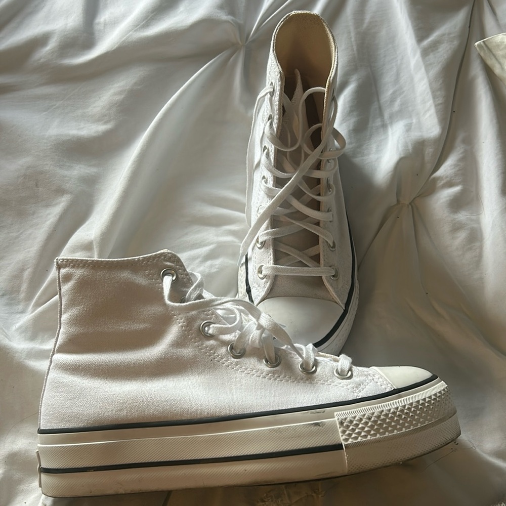 White converse high top platform sneakers size 8 women